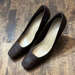 CHADWICK'S COLLECTION Chocolate Brown Leather Pumps Wedge Heels Size 6.5